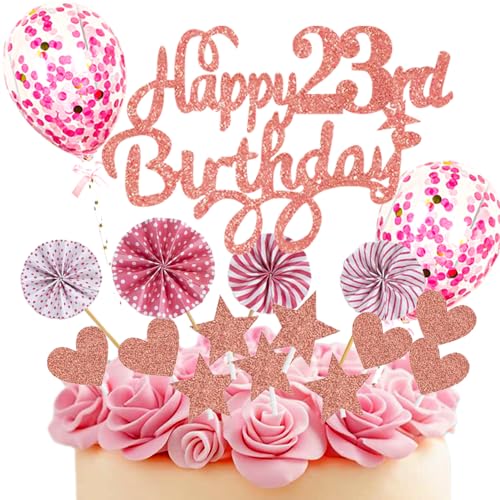 Neodtx Tortendeko 23. Geburtstag Mädchen,17 Stück Rosa Geburtstagsdeko Torte Für 23. Geburtstag Frau,Pink Happy Birthday Kuchen Dekoration Glitzer Cake Topper Geburtstag Geschenk Party Deko von NEODTX