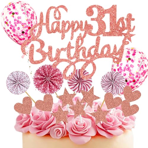 Neodtx Tortendeko 31. Geburtstag Frau,17 Stück Rosa Geburtstagsdeko Torte Für 31. Geburtstag Mädchen,Pink Happy Birthday Kuchen Dekoration Glitzer Cake Topper Geburtstag Geschenk Party Deko von NEODTX