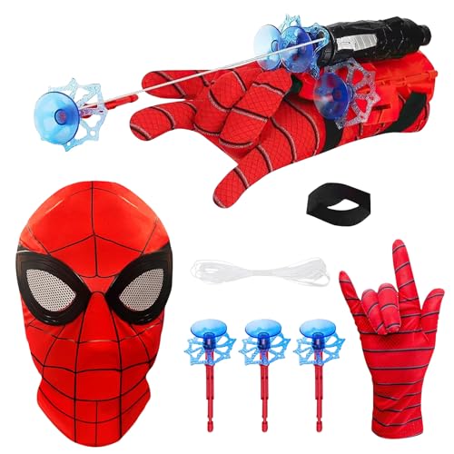 NEOVSUNY Spider Launcher Handschuh Handgelenk Spielzeug Set, Spider Web Shooter,Hero Handschuhe Spielzeug Held Launcher für Cosplay Handschuh Lustiges Lernspielzeug mit Kinder Maske Kinder Geschenk von NEOVSUNY