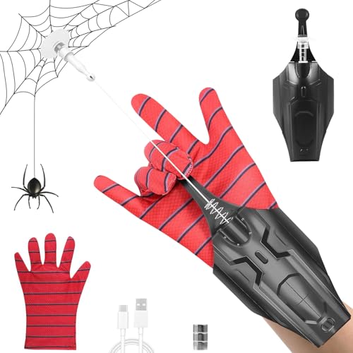 Spider Web Shooter,Launcher Handschuh Spiderman Cosplay Handschuh 2,5m Launcher Handgelenk Spielzeug Set,Launcher-Handschuhe für Kinder,Elektrischer Automatische Kabelwicklung, 2.0 Neu aufgerüstet von NEOVSUNY