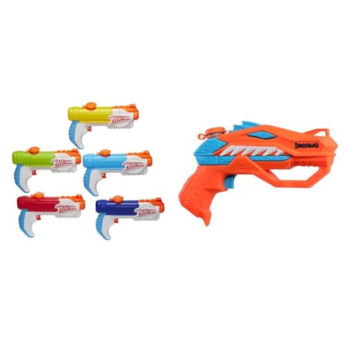 Der Nerf Super Soaker Piranha Multipack enthält 5 Piranha Wasserblaster & Nerf Super Soaker DinoSquad Raptor-Surge Water Blaster, Trigger-Fire Soakage for Outdoor Summer Water Games, Multicolor,F2795 von NERF