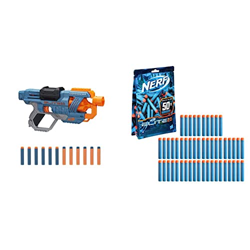 NERF Elite 2.0 Commander RD 6 & Elite 2.0 50er Dart Nachfüllpackung – 50 Nerf Elite 2.0 Darts – kompatibel mit Allen Nerf Blastern, die Elite Darts verwenden von NERF