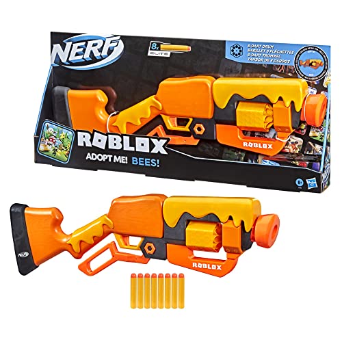 NERF Roblox Adopt Me!:BEES! Lever Action Dart Blaster, Rotierende 8-Dart Trommel, 8 Elite Darts, Code zum Freischalten virtueller Gegenstände im Spiel von NERF