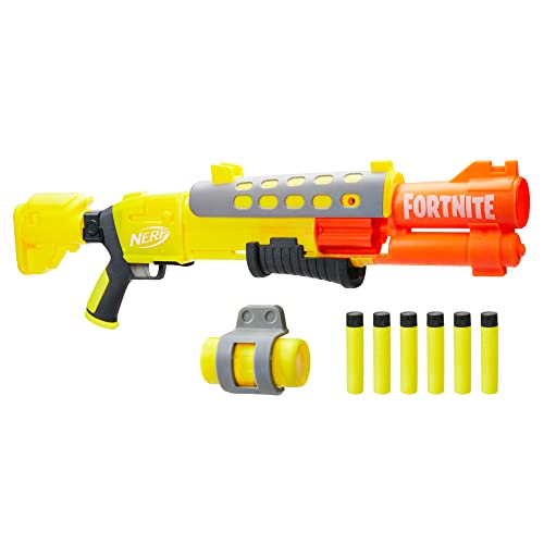 Nerf Fortnite Legendary TAC Blaster, Lackierung Gelbes Leuchten, 6-Dart Megatrommel, 6 Nerf AccuStrike Mega Darts von NERF