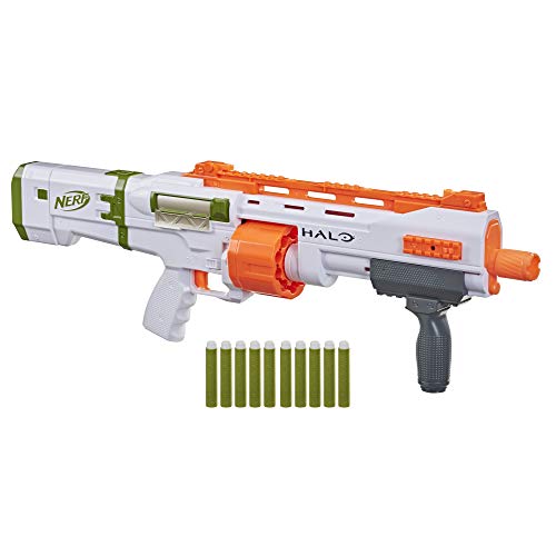 NERF Halo Bulldog SG Dart Blaster - Pump-Action, Rotierende 10-Dart-Trommel, Taktische Schienen, 10 Offizielle Elite Darts, Skin Unlock Code von NERF