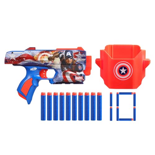 Nerf Marvel Captain America Dart-Blaster, 10 Nerf Elite Darts, Holster von NERF