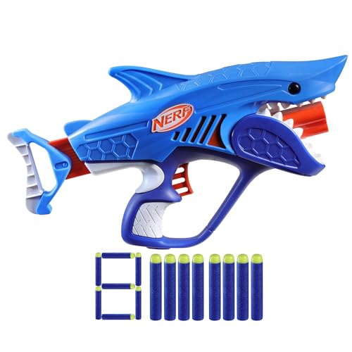 NERF Junior Wildes Sharkfire Easy Play Dart Blaster, 8 Nerf Elite-Darts, Nerf Blaster Hai Spielzeug für 6 Jahre alte Jungen & Mädchen & Up, Outdoor-Spielzeug von NERF