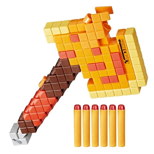 NERF Minecraft Firebrand, Dart Blasting Axe, 6 Elite Foam Darts, Design Inspired by Minecraft Axe in The Game, Pull Down Priming, Minecraft Toys von NERF