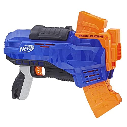 NERF N-Strike Elite Rukkus ICS-8: Schießpistole für Mädchen und Jungen ab 3 Jahren, Schwarz mit Orange und Grau, 36 Meter Reichweite, Militär-Design, für alle Geschlechter, Action und Abenteuer von NERF