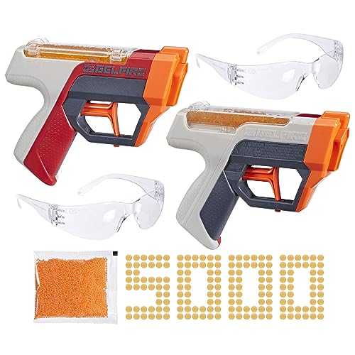 NERF Pro Gelfire Dual Wield Pack, 2 Blaster, No-Prime Firing, 5000 Gelfire Rounds, 2 x 100 runde integrierte Trichter, 2 Brillen, ab 14 Jahren von NERF