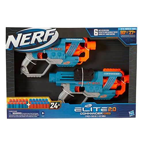 Nerf Elite 2.0 Commander RD-6 Blaster, 2 Stück, 24 offizielle Darts, 6-Dart rotierende Trommel, integrierte Anpassungsmöglichkeiten (8+ Jahre) von NERF