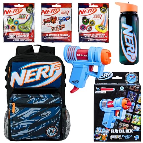 Nerf 6-teiliges taktisches Zubehörpaket – Rucksack, Wasserflasche, 3 Blindbeutel und Roblox Blaster – (Plasmastrahlen) von NERF