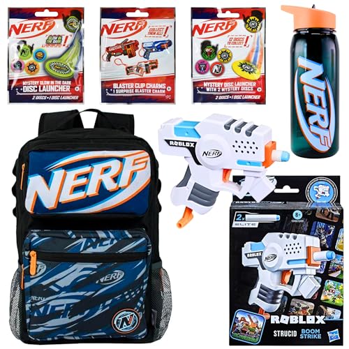 Nerf 6-teiliges taktisches Zubehörpaket – Rucksack, Wasserflasche, 3 Blindbeutel und Roblox Blaster – Boom Strike von NERF