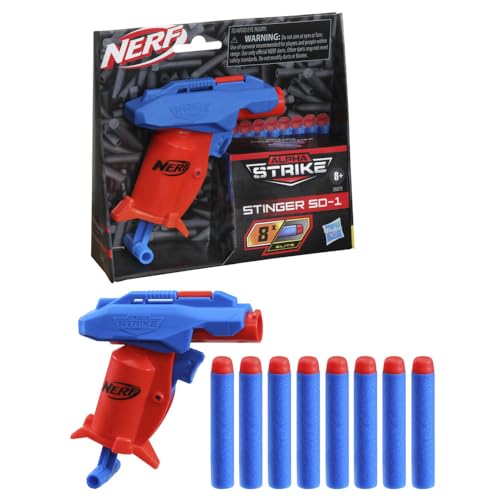 Nerf Alpha Strike Stinger SD-1 Blaster, Single-Fire, Pull-Back Priming Handle 8 Official Elite Darts Easy Load-Prime-Fire, mehrfarbig von Hasbro