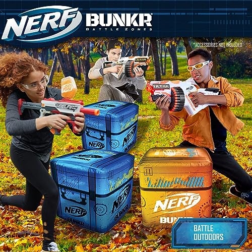 Nerf Bunkr Go Battle Set – 3 aufblasbare stapelbare Hinderniswürfel für den Einsatz mit Allen Spielfeldern im Innen- und Außenbereich – mit 3-Wege-Ventilen, ab 8 Jahren von NERF