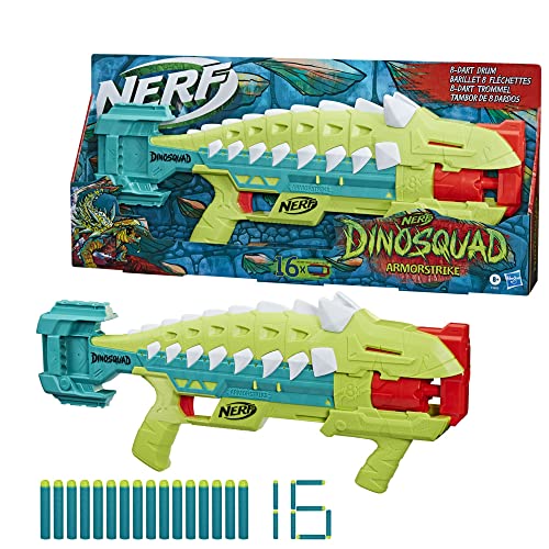 Nerf DinoSquad Armorstrike Blaster, Drehbart, 8 Dartpfeile, Griff, 16 Nerf Elite Dartpfeile, Ankylosaurus Design von NERF