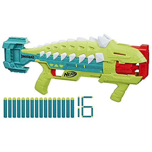 Nerf DinoSquad Armorstrike Dart-Blaster, 8-Dart Rotationstrommel, Handgriff, 16 Nerf Elite Darts, Ankylosaurus-Design von NERF