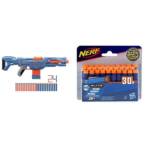 Nerf E9533EU4 Elite 2 Echo CS-10 Blaster – 24 Nerf Darts, 10-Dart Clip-Magazin, abnehmbare Schulterstütze und Laufverlängerung & A0351EU6 Hasbro A0351 N-Strike Elite 30er Dart Nachfüllpack von Hasbro