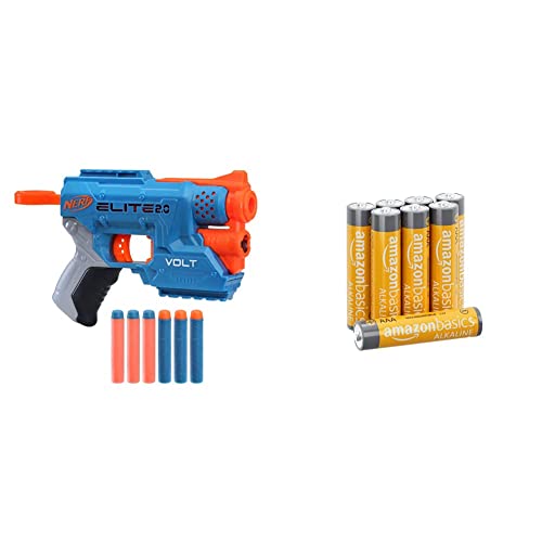 Nerf Elite 2.0 Volt SD-1 Blaster – 6 Nerf Darts, Ziel-Lichtstrahl, 2-Dart Aufbewahrung, 2 Tactical Rail Steckschienen & Amazon Basics AAA-Alkalibatterien, leistungsstark, 1,5 V, 8 Stück von NERF