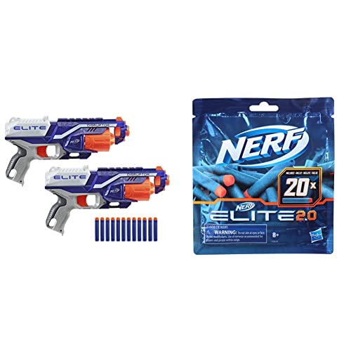 Nerf Elite Disruptor 2er-Pack – 2 Disruptor Blaster, 12 Nerf Elite Darts – 6-Dart Rotationstrommel, Schnellfeuer & Hasbro F0040EU5 Nerf Elite 2.0 20er Dart Nachfüllpackung – enthält 20 Nerf Darts von NERF