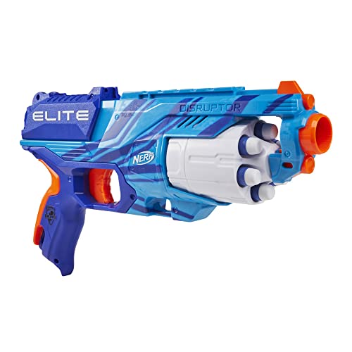 NERF Elite Disruptor Blaster, 6-Dart Rotationstrommel, 6 NERF Elite Darts, Schnellfeuer, Reflexblau, Amazon Exclusive von NERF