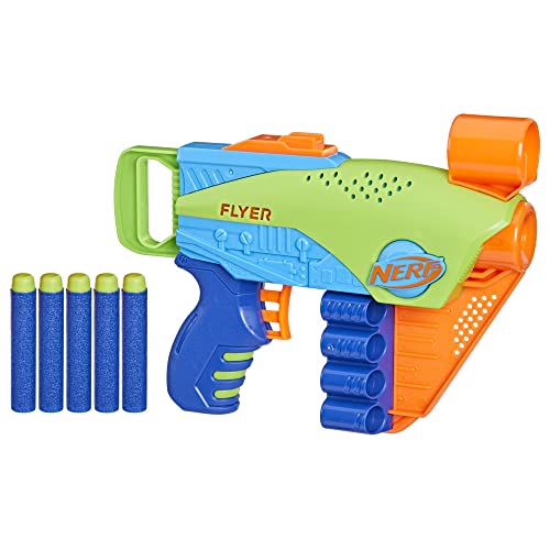 Nerf Elite Jr. Flyer Easy-Play Schaumstoff-Blaster, 5 Nerf Elite Darts, Outdoorspielzeug für Jungen und Mädchen ab 6 von NERF