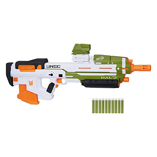 Nerf Halo MA40 motorisierter Dart Blaster – enthält abnehmbares 10-Dart Clip-Magazin, 10 Nerf Elite Darts und ansteckbares Schienenteil, 7.6 x 81.3 x 27.9 cm von NERF