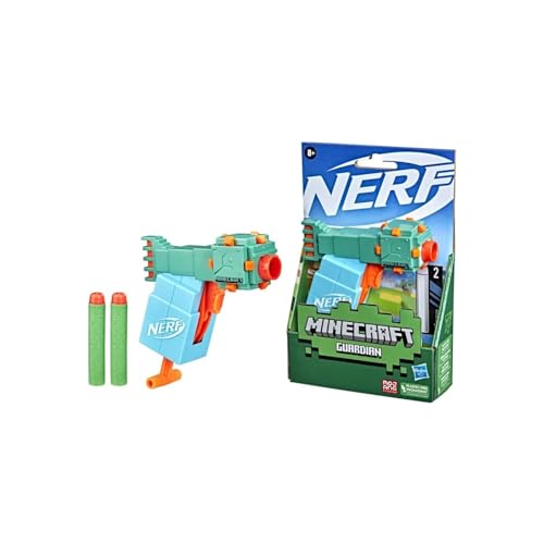 Nerf MicroShots Minecraft Guardian Mini-Blaster, Minecraft Guardian Mob Design, inklusive 2 Offiziellen Nerf Elite Darts, Mehrfarbig von NERF