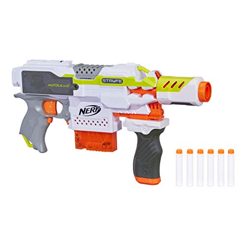 Nerf Modulus Stryfe motorisierter Blaster – Enthält Handgriff, Laufverlängerung, 6-Dart Clip-Magazin, 6 Nerf Elite Darts von NERF