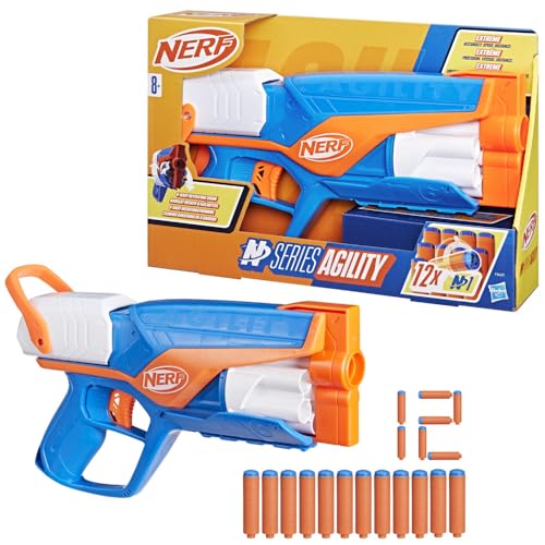 Nerf N Series Agility Blaster, leichte Bauweise mit rotierender Trommel und Spannschlitten für extra Lange Reichweite, 12 Nerf Darts, für Jungen und Mädchen von Hasbro