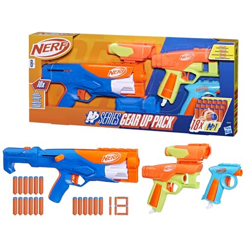 Nerf N Series Gear Up Pack, 3 Blaster, 18 Nerf N1 Darts, nur kompatibel mit Nerf N Series Blastern von Hasbro