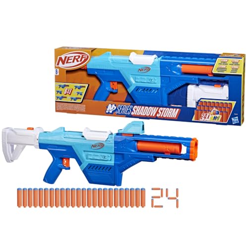 Nerf N Series Shadow Storm-Dart Blaster, Stock, Barrel, Sight, 24 Nerf N1 Darts, kompatibel nur mit Nerf N Series Blasters, Kindergeschenke, ab 8 Jahren von NERF