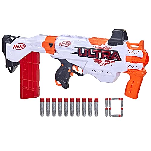 NERF Ultra Focus Blaster, 10 AccuStrike Ultra Darts, Clip-Magazin, Schulterstütze, nur mit NERF Ultra Darts kompatibel von NERF