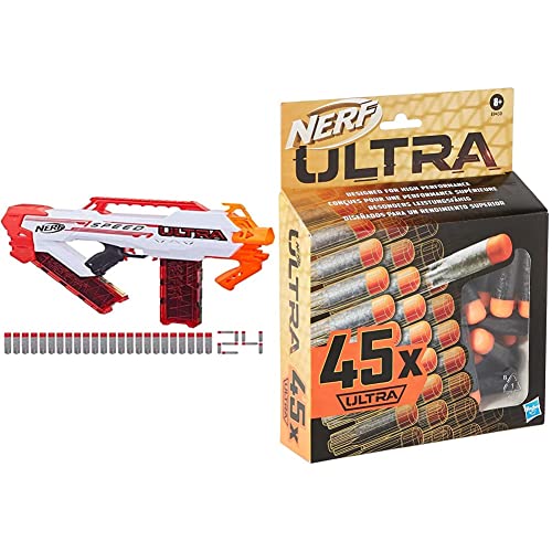 Nerf Ultra Speed vollmotorisierter Blaster, 24 Nerf AccuStrike Ultra Darts, nur mit Nerf Ultra Darts kompatibel & Ultra 45-Dart Nachfüllpack – der ultimative Nerf Dart Spaß von NERF