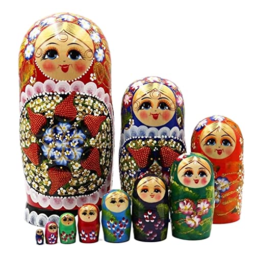 Matroschka Matrjoschka Nesting Dolls Matroschka Holz Mädchen Stapeln Nested Set 10 Stück Handgefertigtes Spielzeug Für Geburtstag Russische Puppen Matroschka-Puppen von NESPIQ