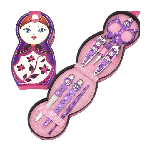 NESPIQ Matroschka Matrjoschka 1 Stücke Matroschka Puppe 6 In 1 Maniküre Pediküre Set Nagelknipser Professionelle Pediküre Nagel Schere Kit Russische Puppen Matroschka-Puppen(Purple) von NESPIQ