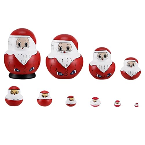 NESPIQ Matroschka Matrjoschka 10 Stück Russische Puppe Weihnachtsmann Nesting Dolls Set Matroschka Holz Stapeln Verschachteltes Handgemachtes Spielzeug Russische Puppen Matroschka-Pup von NESPIQ