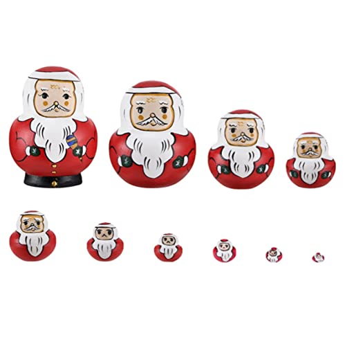 NESPIQ Matroschka Matrjoschka 10 Stück Russische Puppe Weihnachtsmann Nesting Dolls Set Matroschka Holz Stapeln Verschachteltes Handgemachtes Spielzeug Russische Puppen Matroschka-Pup von NESPIQ