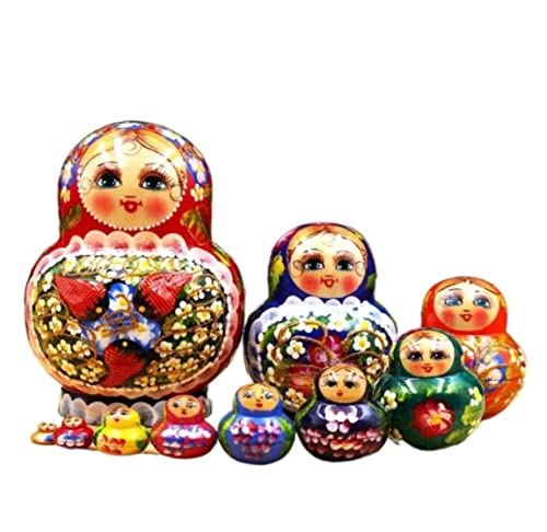 NESPIQ Matroschka Matrjoschka 10 Stück Russische Puppen Cartoon Mädchen Hölzerne Matroschka Puppen Spielzeug Babuschka Russische Kunstwerke Handwerk Geschenk Russische Puppen Matroschka-Puppen von NESPIQ