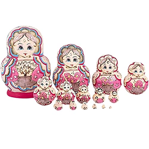 NESPIQ Matroschka Matrjoschka 15 Stücke Rosa Blume Fee Mit Schal Handgemachte Hölzerne Russische Nesting Dolls Matroschka Holz Geschenk Russische Puppen Matroschka-Puppen von NESPIQ