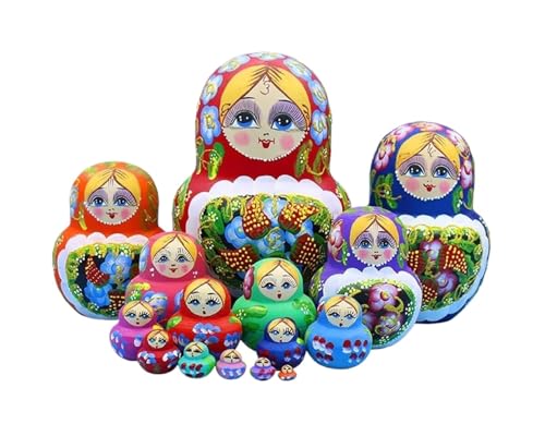 NESPIQ Matroschka Matrjoschka 15-teilige Matroschka-Nistpuppen-Kollektion, Klassischer Stil, Handbemalte Russische Puppe, Hölzerne Stapelpuppe Russische Puppen Matroschka-Puppen von NESPIQ