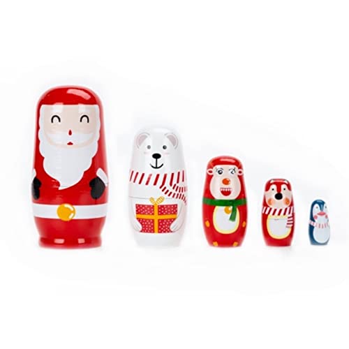 NESPIQ Matroschka Matrjoschka 5 Stück Holz Russische Nesting Dolls Weihnachtsmann Matroschka Puppen Handfarbe Handgefertigte Puppe Russische Puppen Matroschka-Puppen von NESPIQ