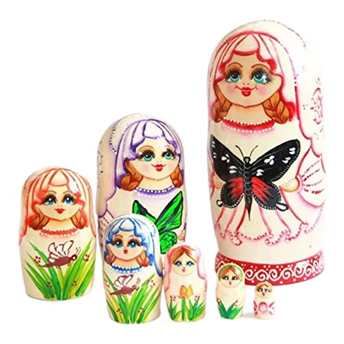 NESPIQ Matroschka Matrjoschka 7 Stück Russische Nesting Dolls Holz Schmetterling Mädchen Matroschka Stapelspielzeug Geschenk Für Weihnachten Muttertagsdekoration Russische Puppen Matroschka-Puppen von NESPIQ