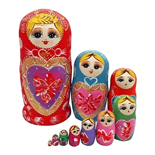 NESPIQ Matroschka Matrjoschka Nesting Dolls 10 Stück Matroschka Holz Mädchen Stapeln Spielzeugpuppe Matroschka Russische Puppen Russische Puppen Matroschka-Puppen von NESPIQ