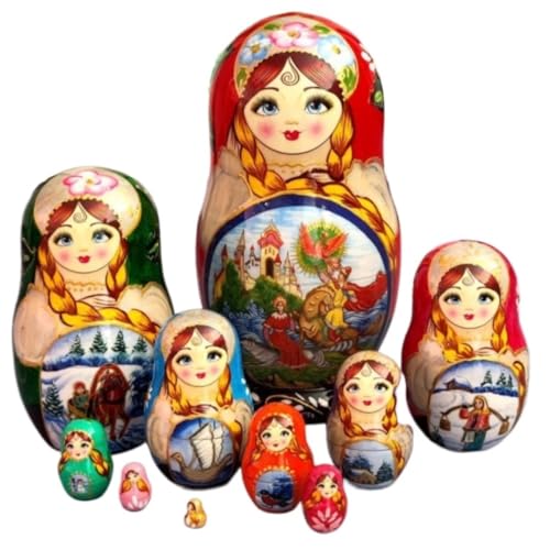 NESPIQ Matroschka Matrjoschka Nistpuppen, Russisches Nistpuppen-Set, 10 Stück, Matroschka aus Holz, stapelbar, handgefertigt Russische Puppen Matroschka-Puppen von NESPIQ