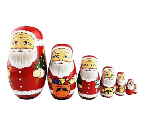 NESPIQ Matroschka Matrjoschka Puppen-Nistset, 7er-Set, Weihnachtsmann-Nistpuppen Aus Holz, Dekor, Stapelpuppen, Weihnachts-Matroschka-Puppen Russische Puppen Matroschka-Puppen von NESPIQ