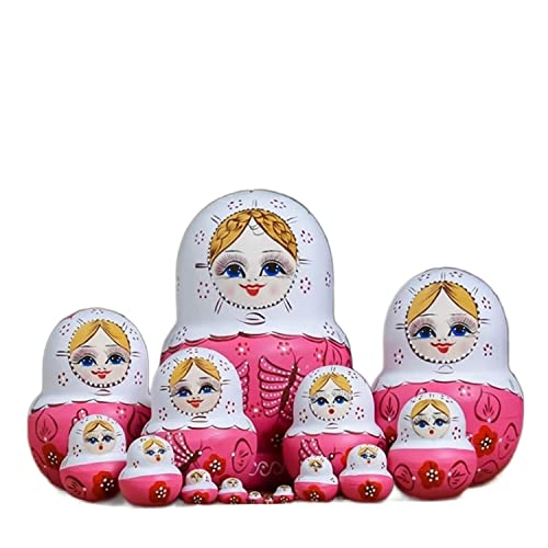 NESPIQ Matroschka Matrjoschka Rosa Weiß 15 Stück Nesting Dolls Russische Matroschka Holz Stapelpuppen Handgemachtes Geschenk Russische Puppen Matroschka-Puppen von NESPIQ