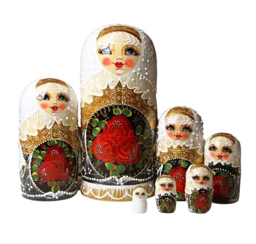 NESPIQ Matroschka Matrjoschka Russische Puppe, 7 Stück, Russische Nistpuppen, Matroschka, Aus Holz, Stapelbar, Handgefertigt, Weihnachtswünsche Russische Puppen Matroschka-Puppen von NESPIQ