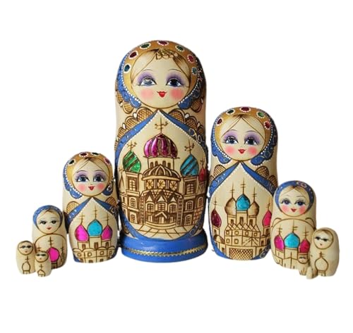 NESPIQ Matroschka Matrjoschka Russische Puppe, Russisches Nesting-Puppen-Set, 10-teilig, Matroschka Aus Holz, Stapelbar, Handgefertigt, Dekor Russische Puppen Matroschka-Puppen von NESPIQ