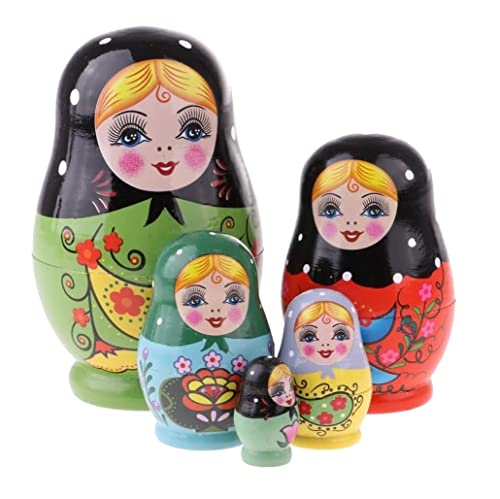 NESPIQ Matroschka Matrjoschka Russische Puppe Babuschka Holztischdekoration Nachttisch 5 Stück Russische Puppen Russische Puppen Matroschka-Puppen von NESPIQ